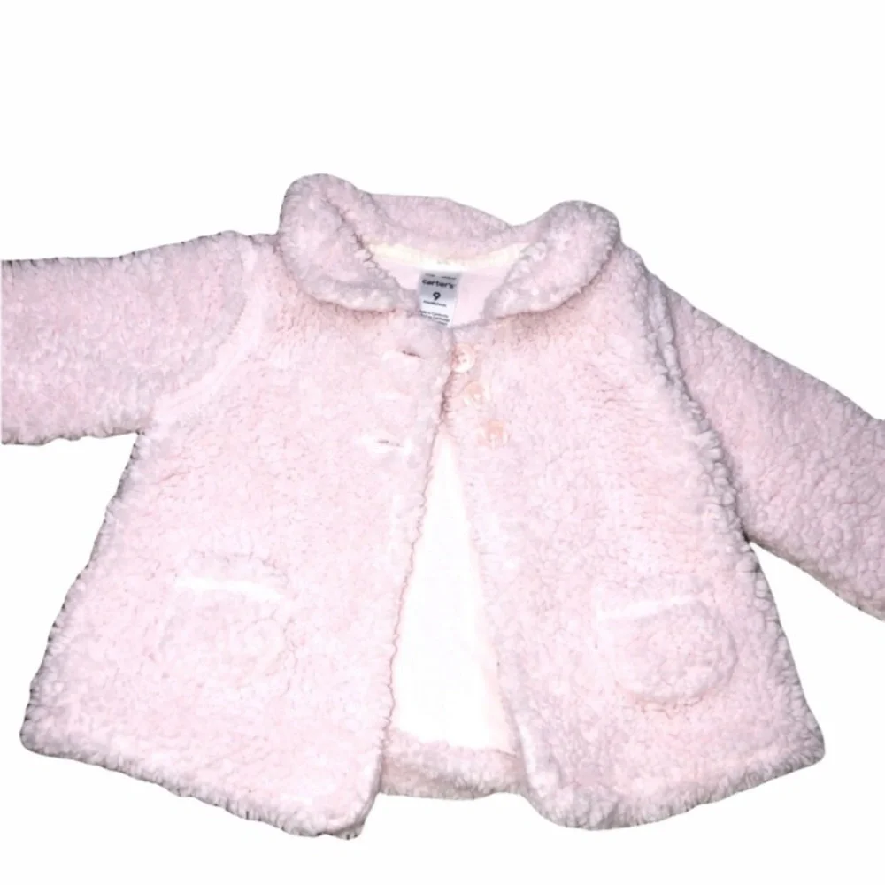 Carter’s Little Girls 9 Months Pink Fuzzy Sweater Jacket Cardigan